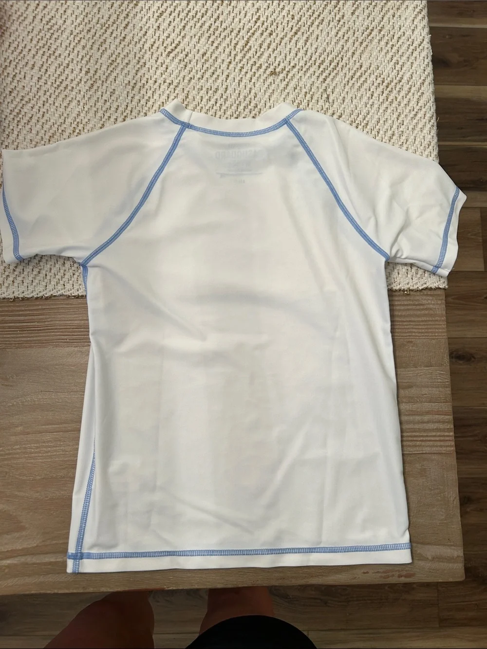 Crewcuts White Kids Swim Rashguard with Light Blue Trim